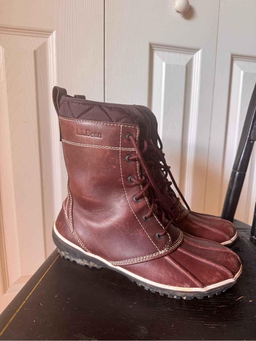 L.L. Bean Women’s Burgundy Leather Lace-Up Duck Boots